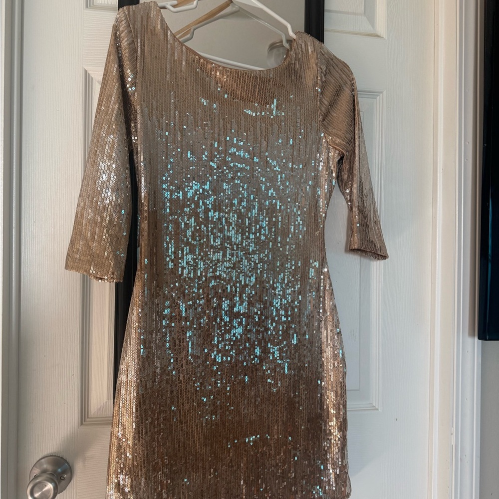 As U Wish Beige Sequin Embellished Dress